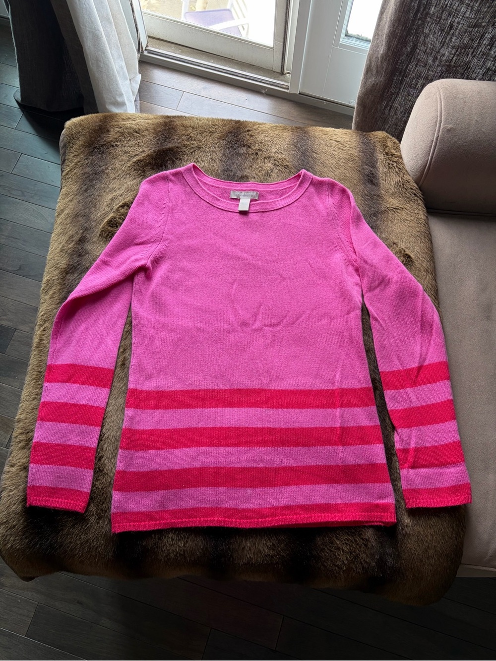 Banana Republic Pink Striped Crewneck Wool Cashmere Sweater